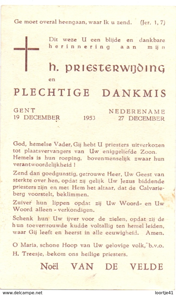 Devotie - Devotion - Priesterwijding - Noel Van De Velde - Gent - Nederename 1953 - Santini