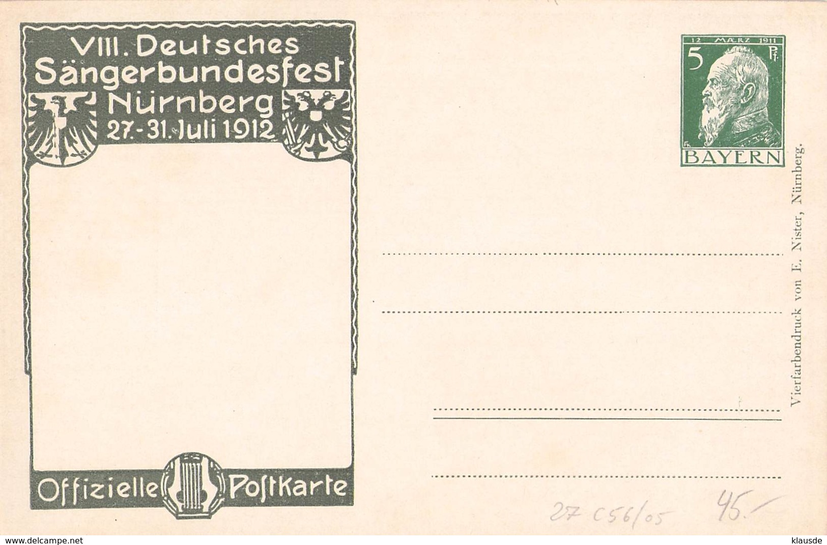 PP27 C65/05 Deutsches Sängerbund Fest Nürnberg 1912 - Sonstige & Ohne Zuordnung