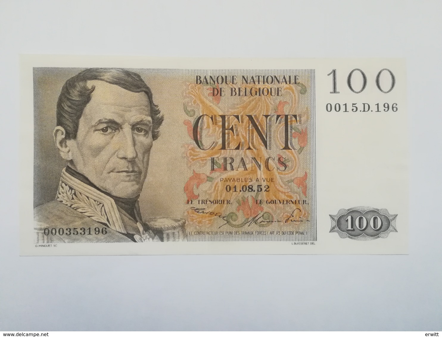 BELGIO 100 FRANCHI 1952 - 100 Francs