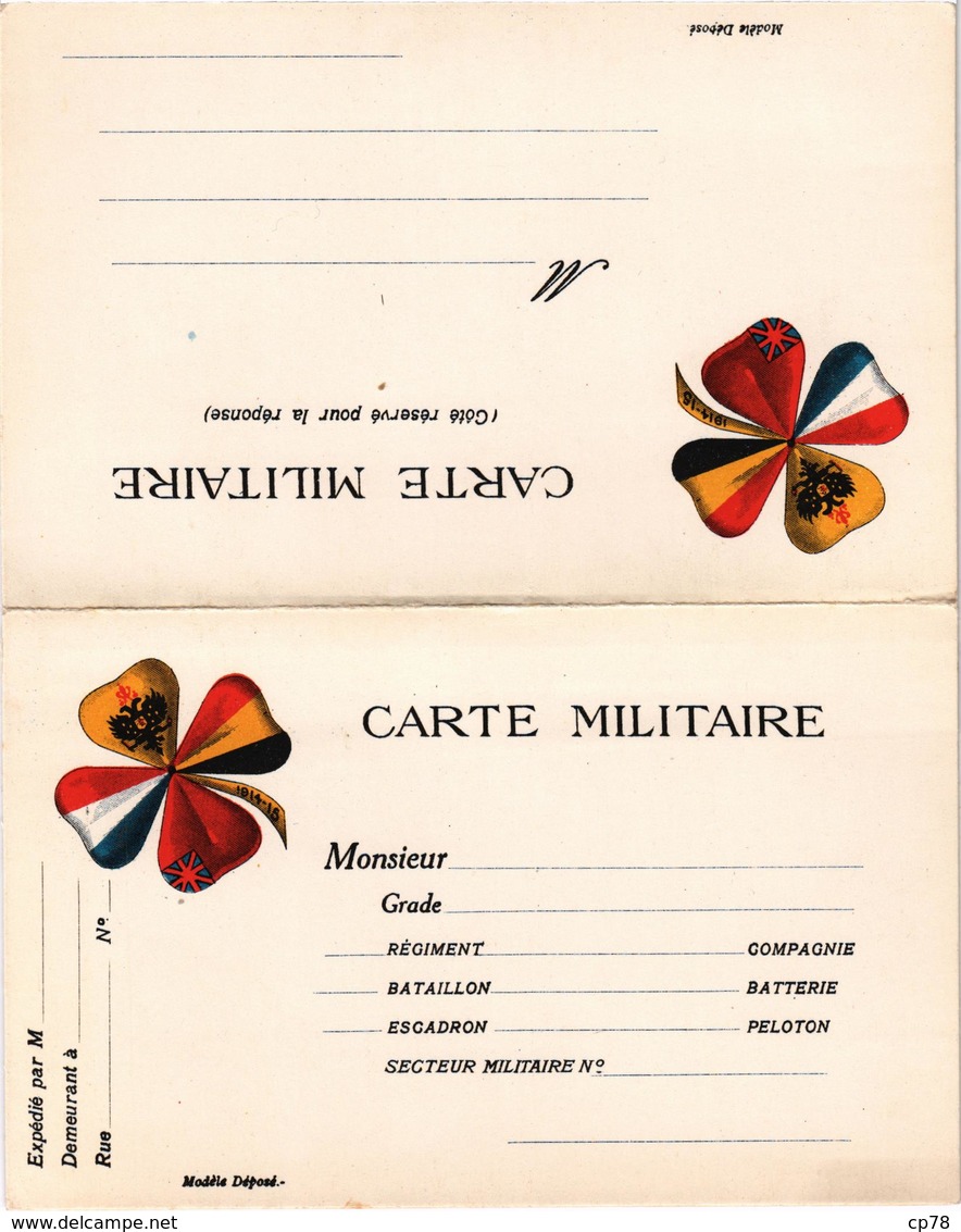 CARTE DOUBLE MILITAIRE Guerre De 1914-1915 - Trèfle à 4 Feuilles - Très Très Rare - Non écrite - Guerre 1914-18