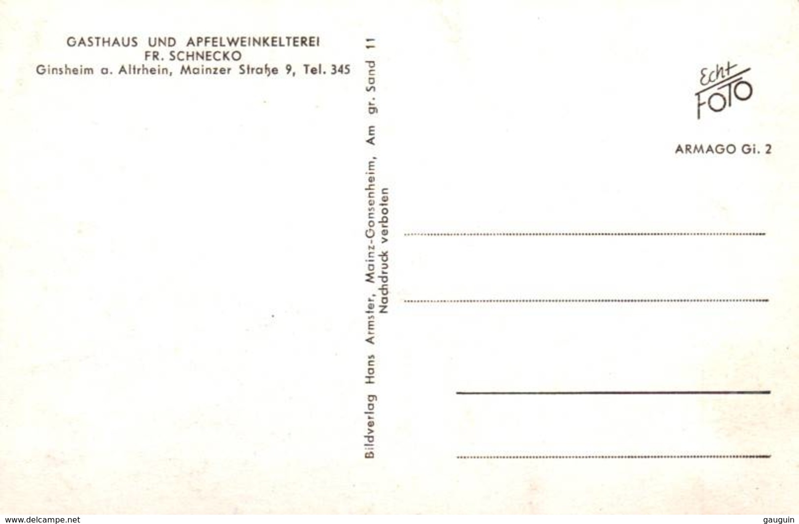 CPA - GINSHEIM A.ALTRHEIN - Gasthaus "Schnecko" - Mainzer Stasse ... - Autres & Non Classés