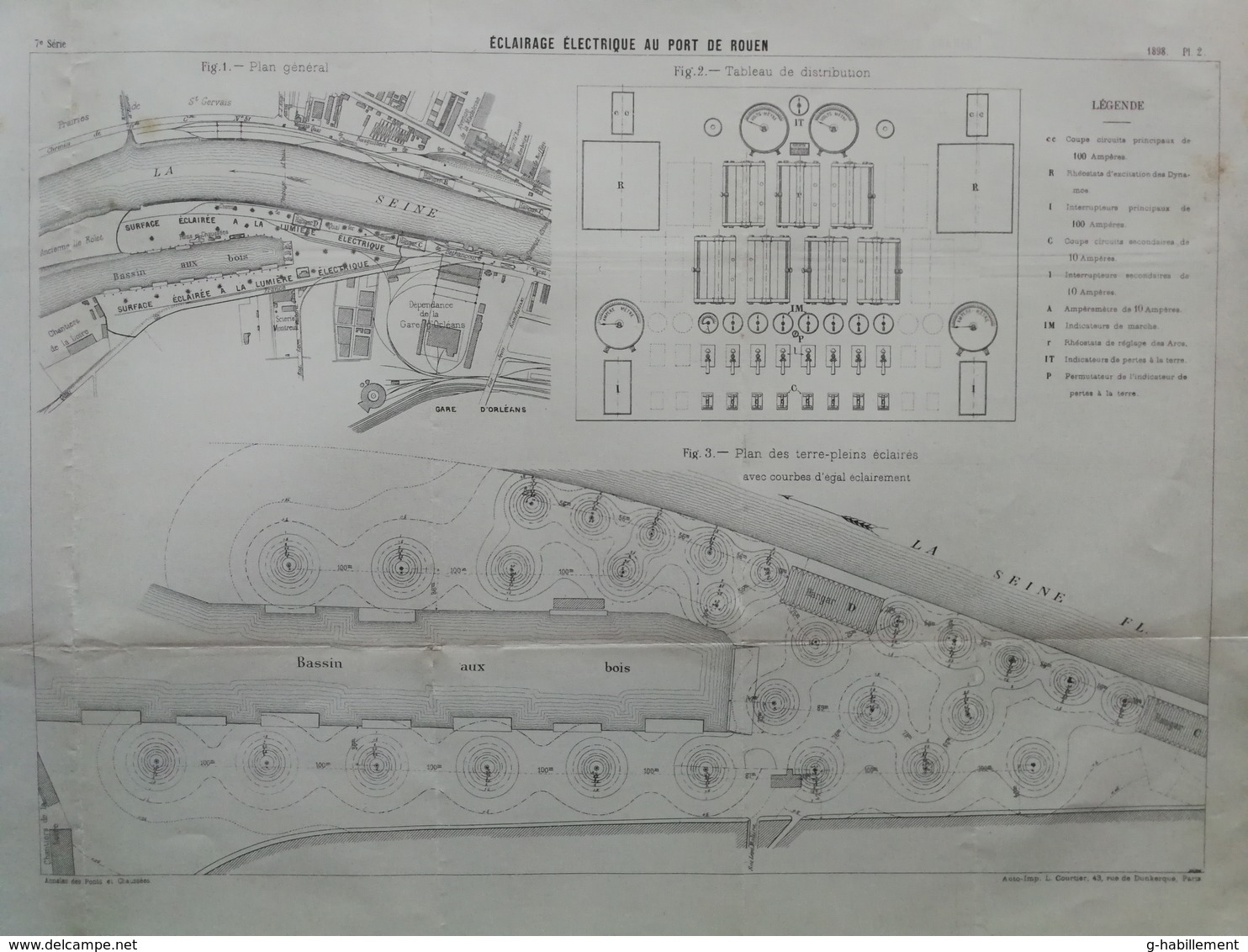 ANNALES DES PONTS Et CHAUSSEES (Dep 76) - Plan D'Eclairage électrique Au Port De Rouen - Imp L.Courtier 1898 (CLE68) - Machines