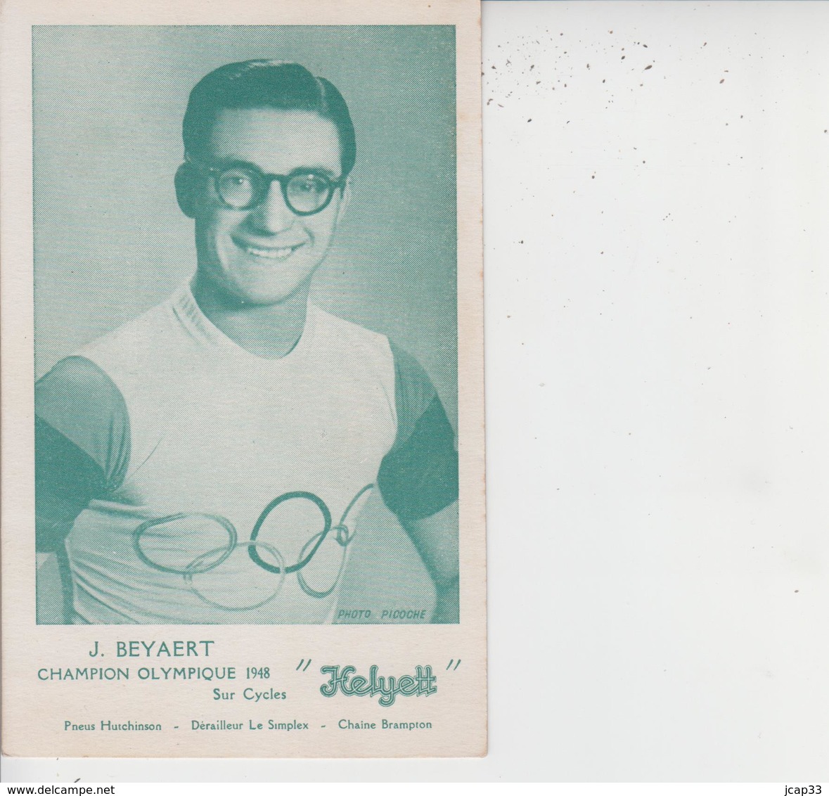 J. BEYAERT  -  CHAMPION OLYMPIQUE 1948 Sur Cycles  "Helyett"  -  Photo PICOCHE  - - Cyclisme