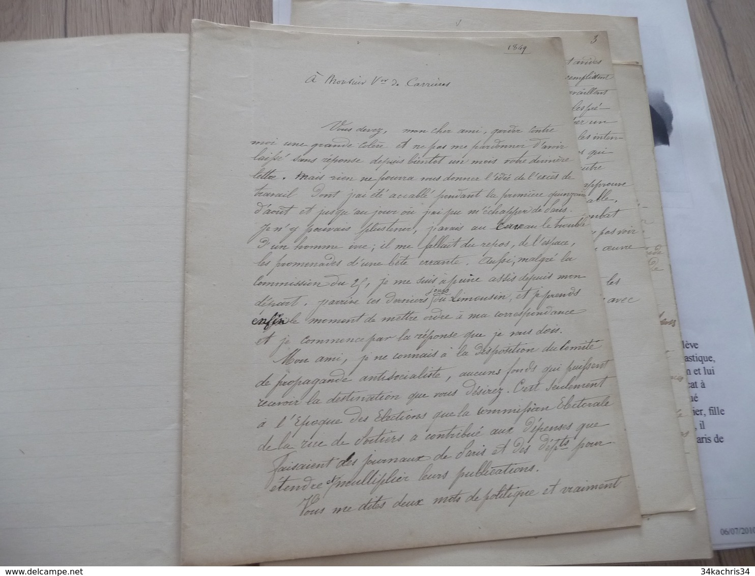 Pierre Antoine Berryer Avocat Politique Légitimiste Manuscrit Signé De 27 Pages Lettres Corrigées à Des Personnalités - Manuscripten