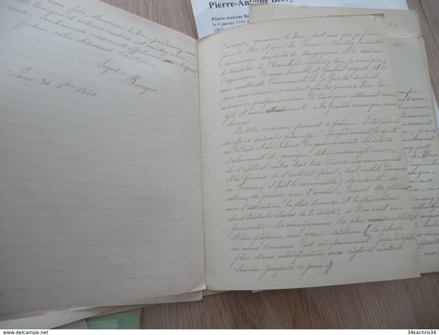 Pierre Antoine Berryer Avocat Politique Légitimiste Manuscrit Signé De 27 Pages Lettres Corrigées à Des Personnalités - Manuscrits