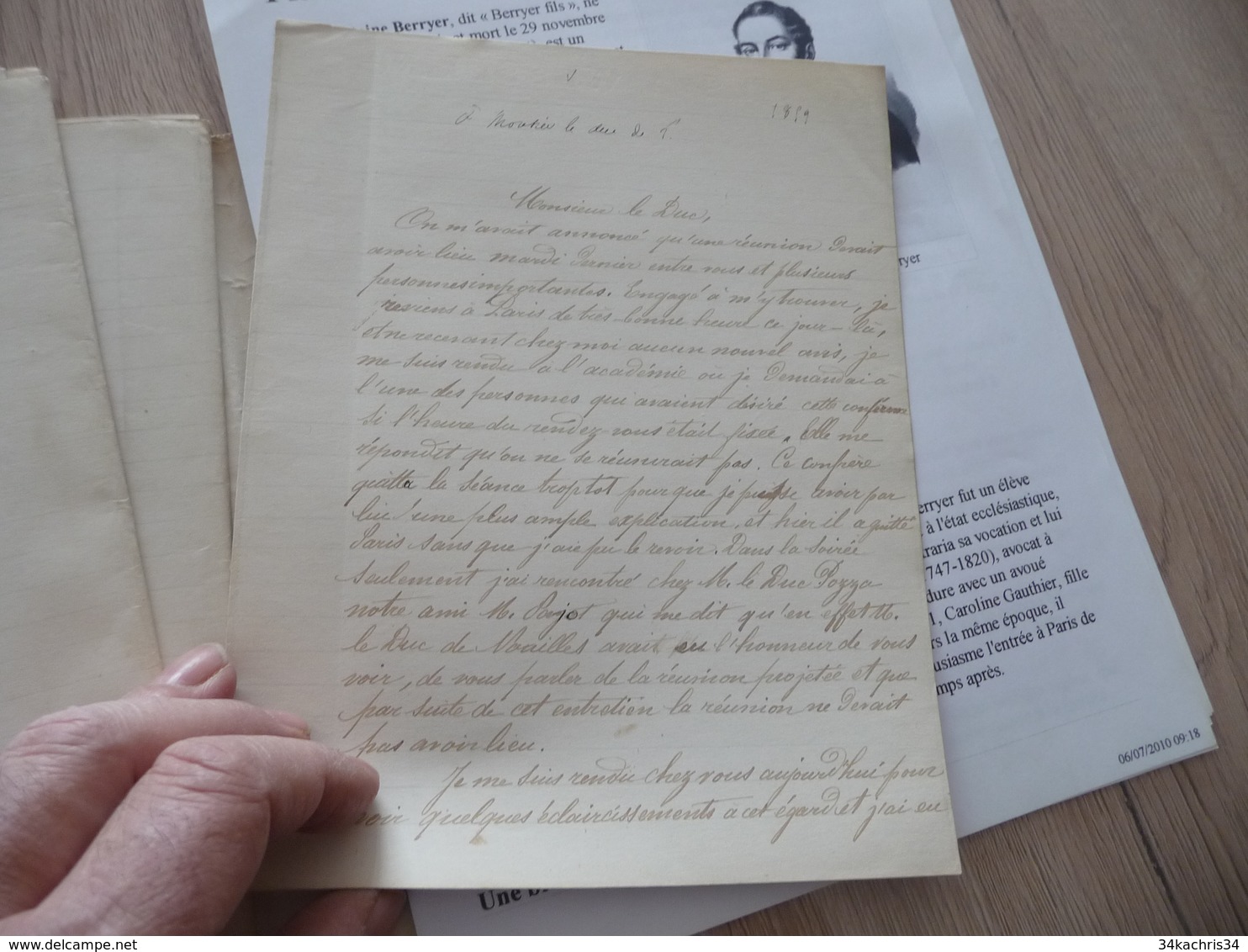 Pierre Antoine Berryer Avocat politique légitimiste Manuscrit signé de 27 pages lettres corrigées à des personnalités