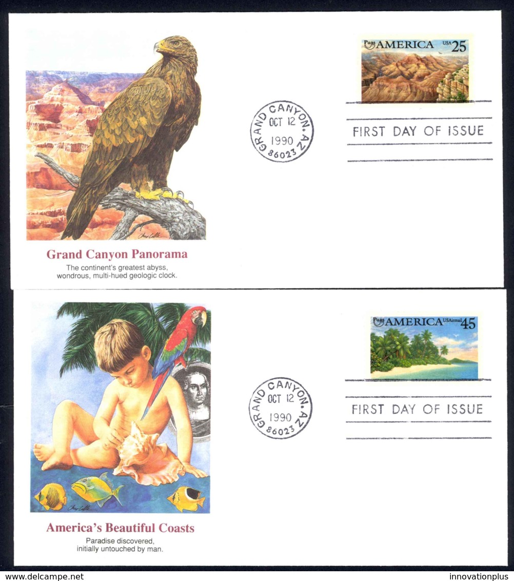 USA Sc# 2512, C127 (Fleetwood) FDC Set/2 (Grand Canyon, AZ) 1990 10.12 America - 1991-2000