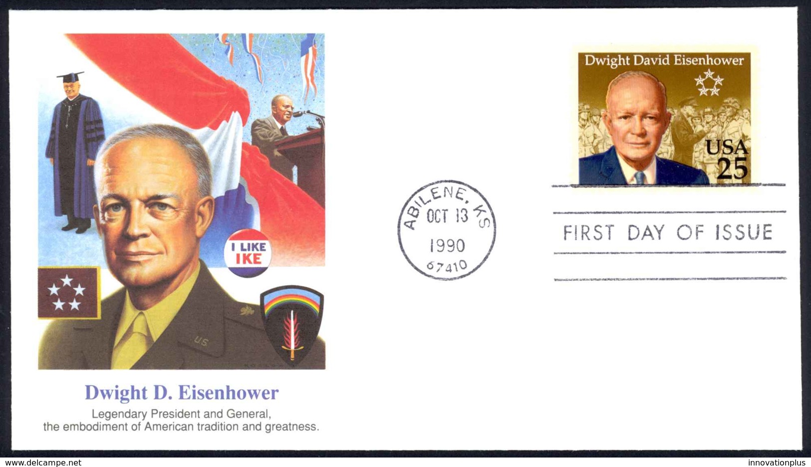 USA Sc# 2513 (Fleetwood) FDC (Abilene, KS) 1990 10.13 Dwight D. Eisenhower - 1991-2000