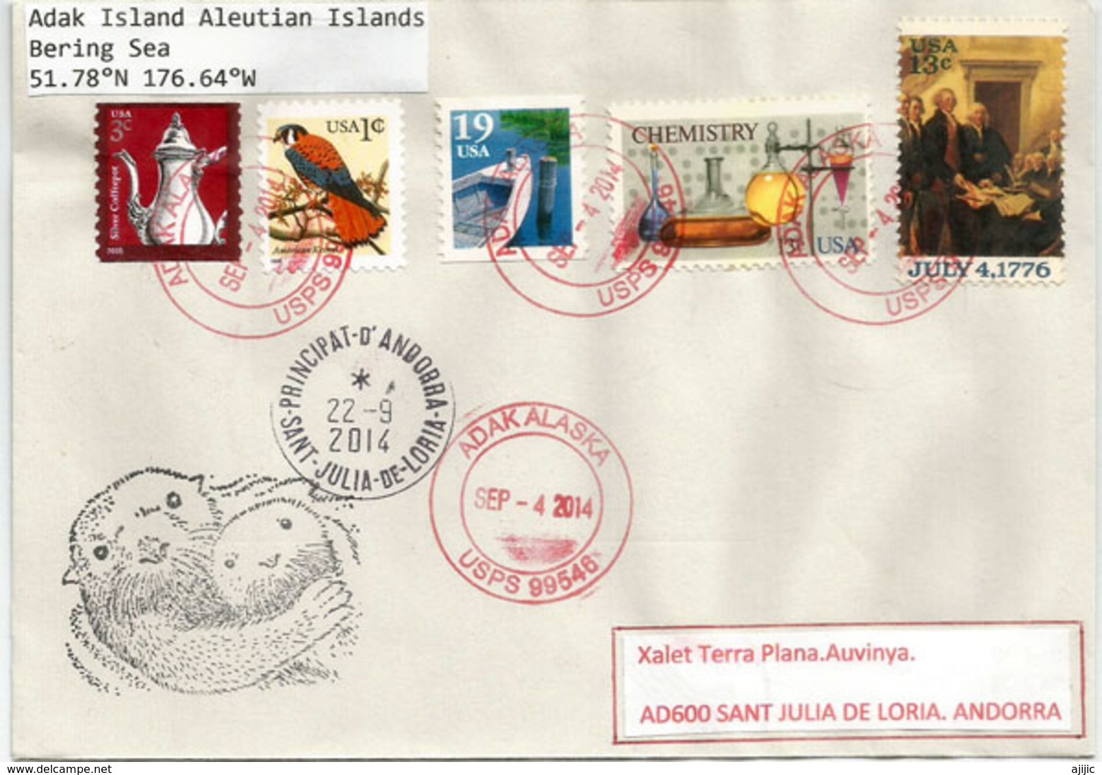 ALASKA.lettre De L'île Adak , îles Aléoutiennes, Mer De Béring, Adressée En Andorre, Avec Timbre à Date Arrivée - Autres & Non Classés