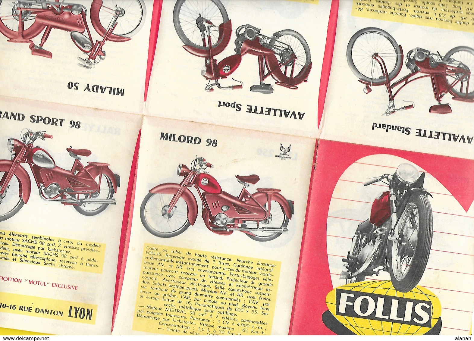 Catalogue Cyclomoteurs Motos "FOLLIS" 12 Pages Format 14 X 11 Cm Env. Plié - Motos