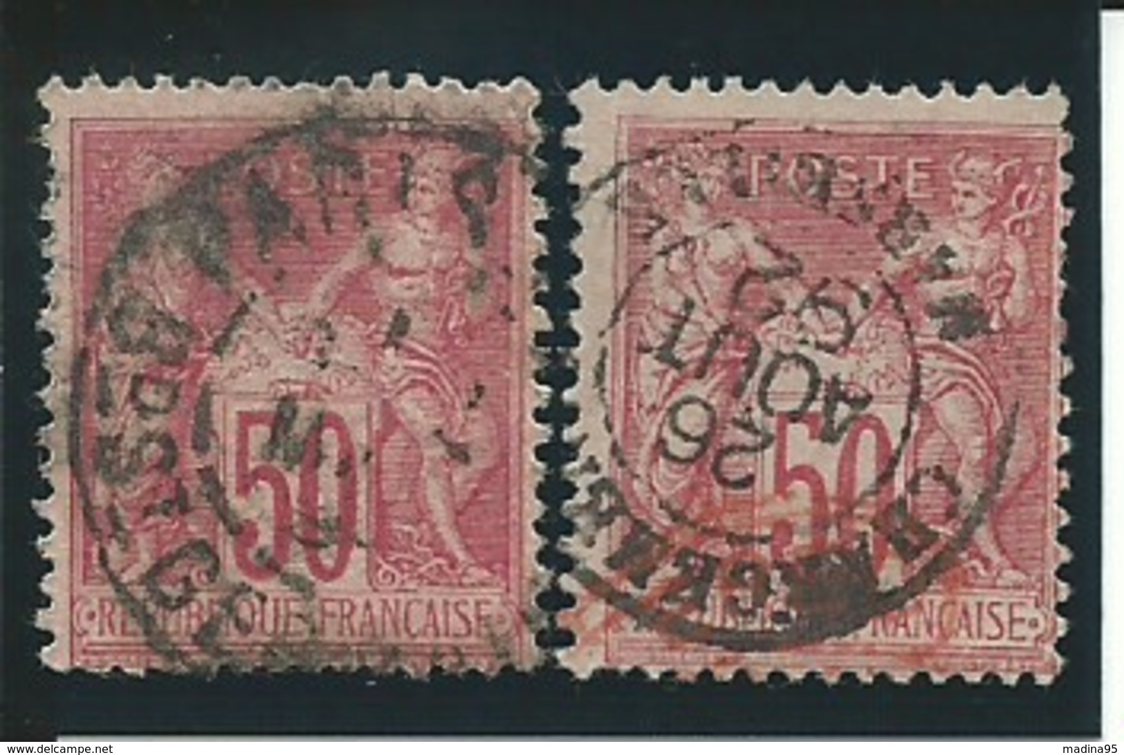 FRANCE: Obl., N° YT 98 X 2, T.II, Rose, B - 1876-1898 Sage (Type II)