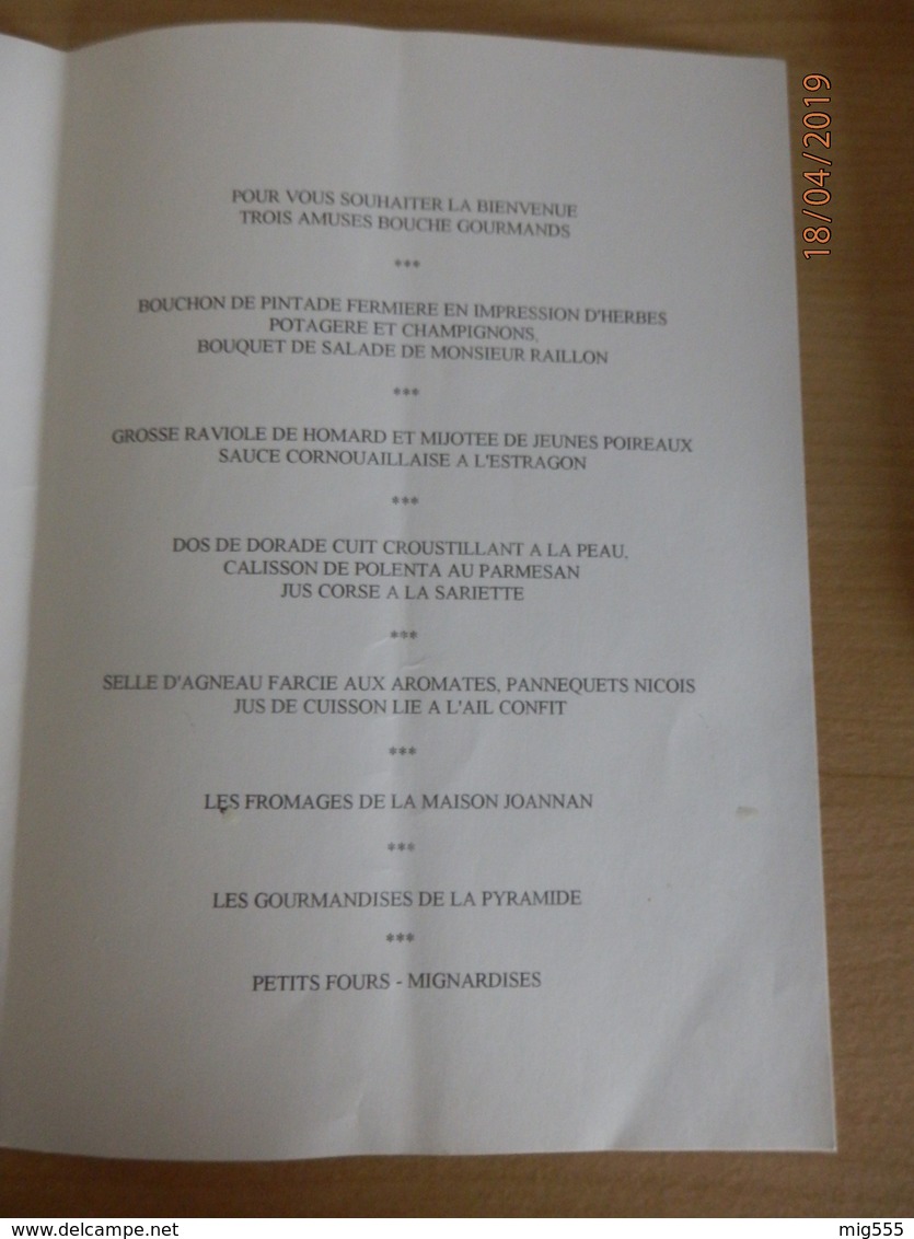 Menu Du Restaurant La Pyramide De Vienne (Isère). Fin Des Années 90. Chef : Patrick Henriroux - Menus