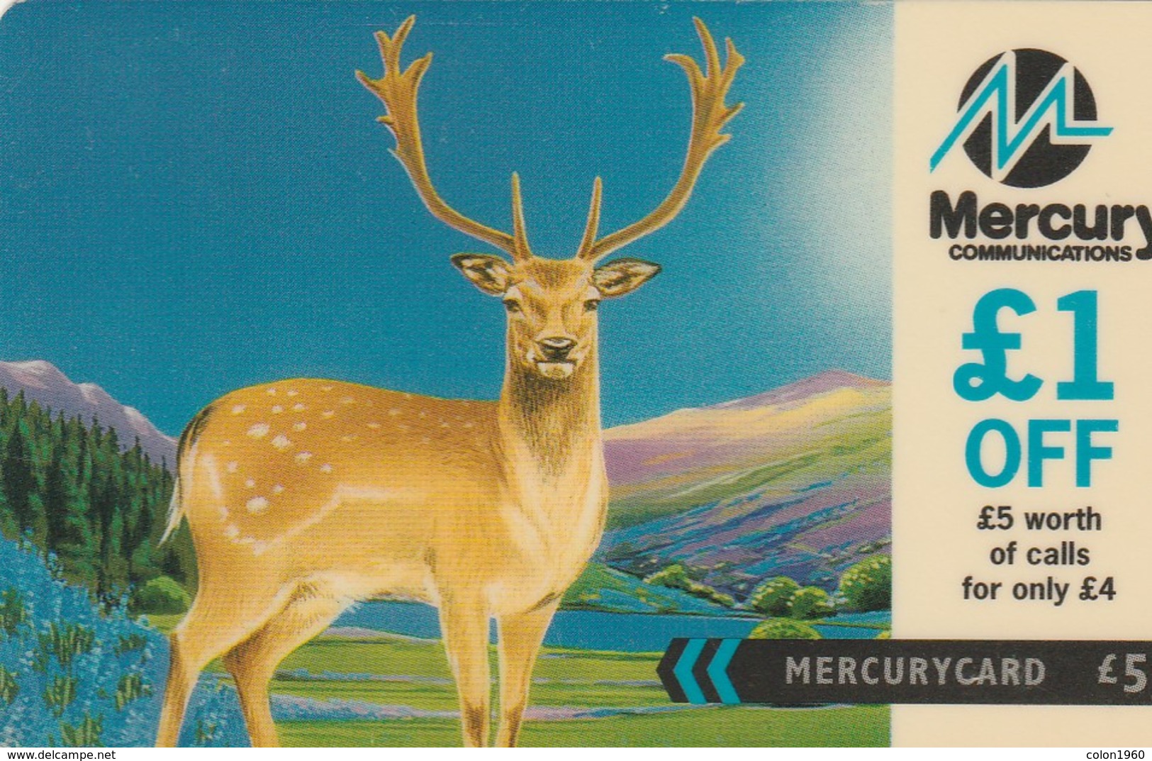 TARJETA TELEFONICA DE GRAN BRETAÑA, British Wildlife. Fallow Deer (£1 Off Promotion) 20MERF. MER512. (006) - Mercury Communications & Paytelco