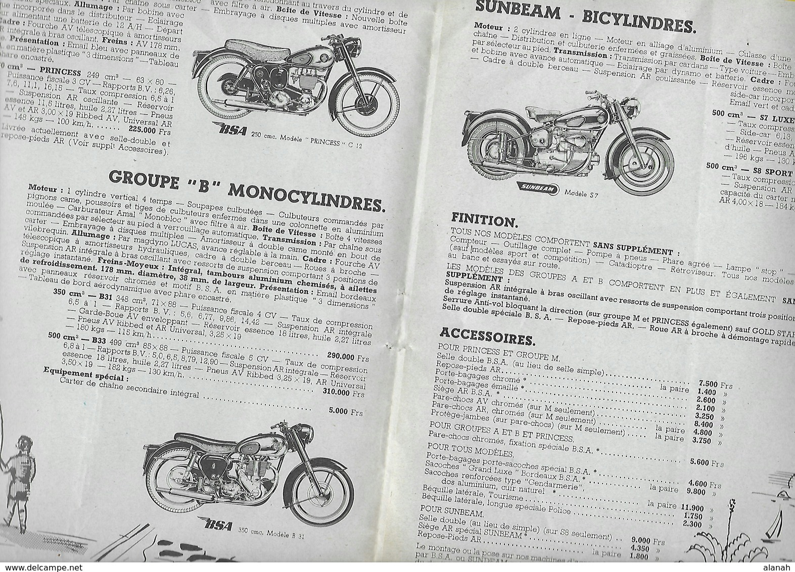 Catalogue 1956 Motos "BSA SUNBEAM" 6 Pages Format A4 - Moto