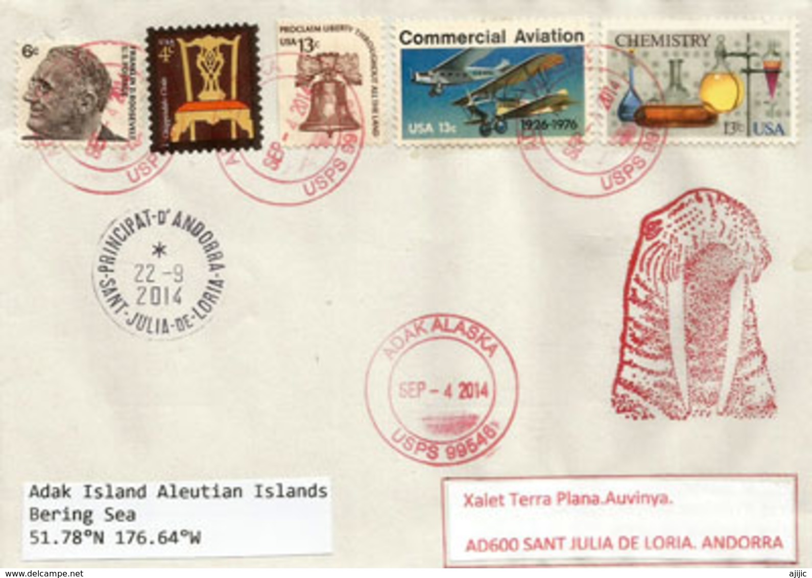 ALASKA.lettre De L'île Adak , îles Aléoutiennes, Mer De Béring, Alaska Native Corporation, Envoyée à Andorra - Scientific Stations & Arctic Drifting Stations