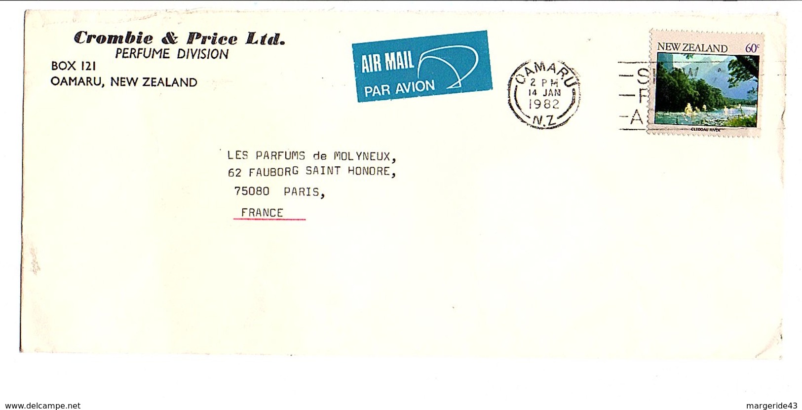 NOUVELLE ZELANDE LETTRE DE OAMARU POUR LA FRANCE 1982 - Lettres & Documents