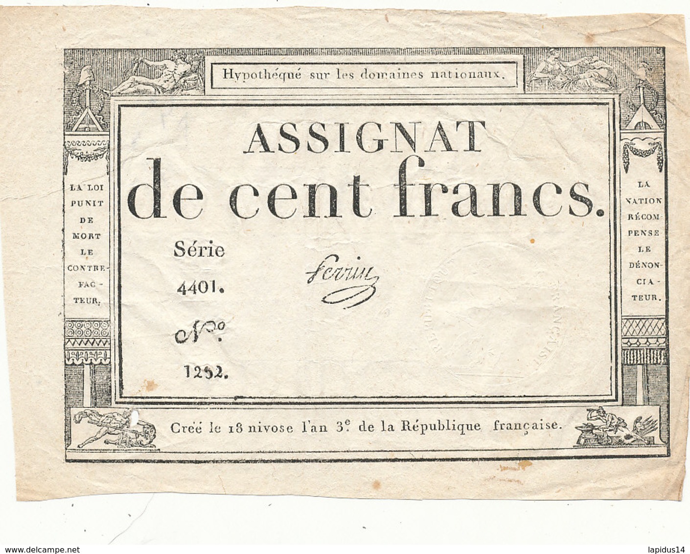 ASSIGNAT DE CENT FRANCS L'AN 3 - Assignats & Mandats Territoriaux