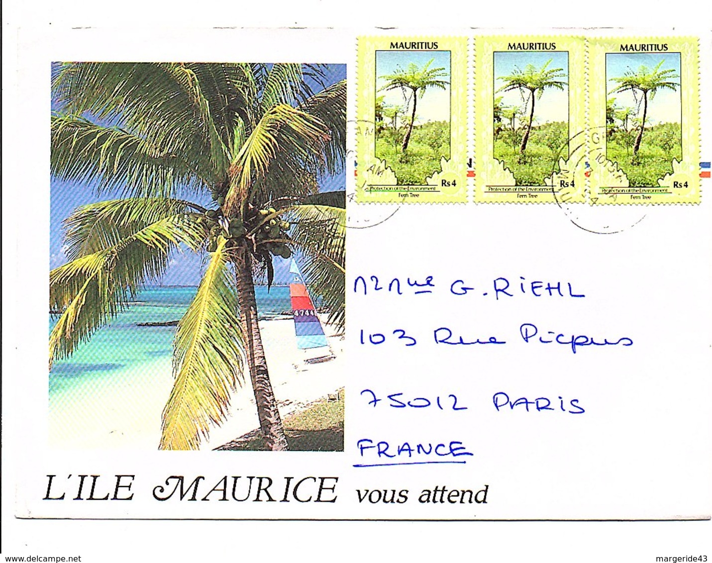 MAURICE LETTRE POUR LA FRANCE - Mauritius (1968-...)