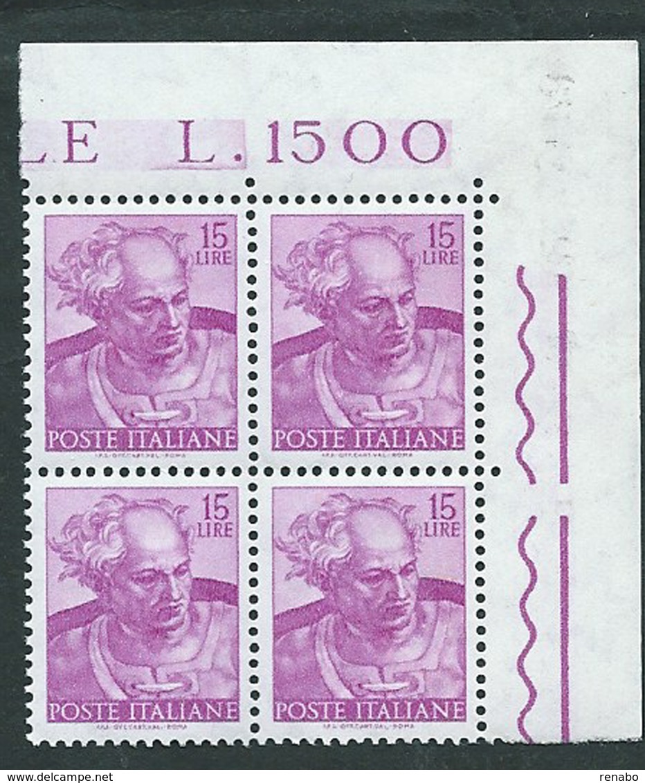 Italia 1961; Michelangiolesca: Lire 15, Profeta Giele; Quartina D' Angolo. - 1961-70:  Nuovi