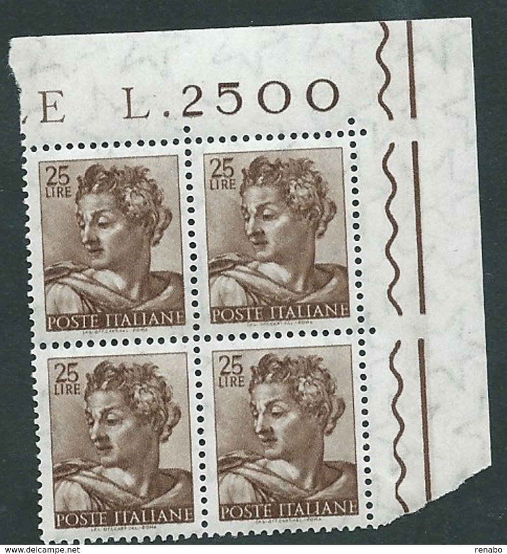 Italia 1961; Michelangiolesca: Lire 25, Profeta Isaia; Quartina D' Angolo. - 1961-70:  Nuovi