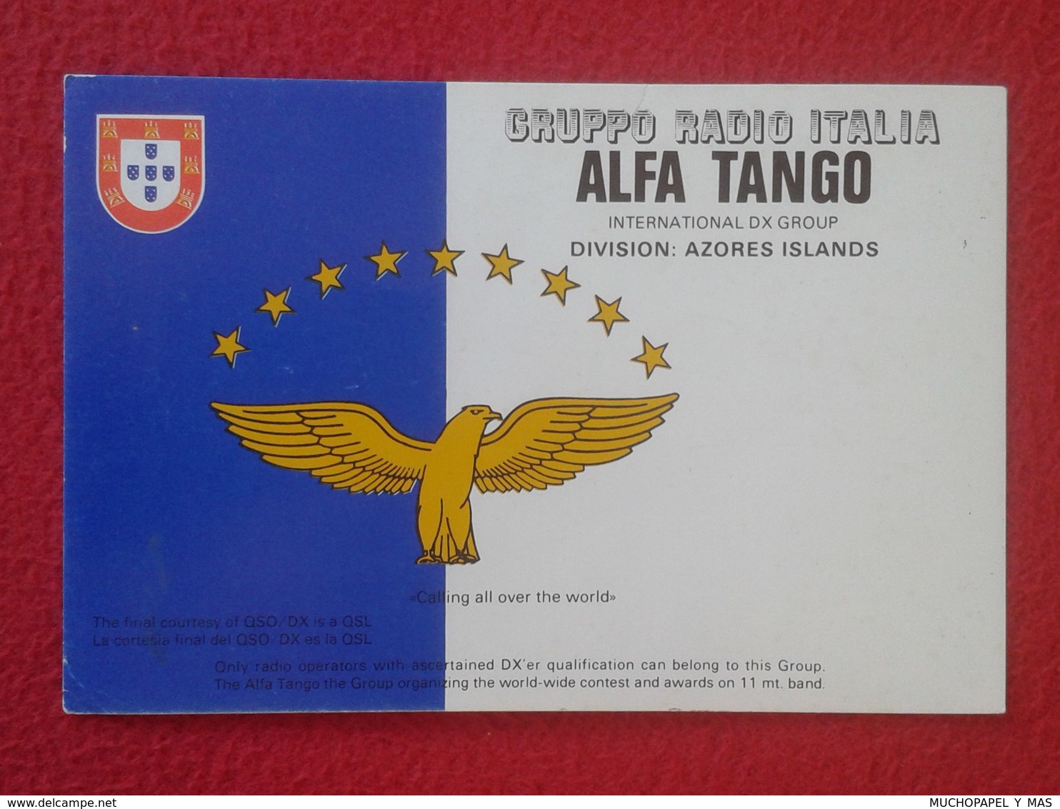 POSTAL TYPE POST CARD QSL RADIOAFICIONADOS RADIO AMATEUR GRUPPO ITALIA ALFA TANGO DIVISION AZORES ISLANDS ISLAS PORTUGAL - Otros & Sin Clasificación