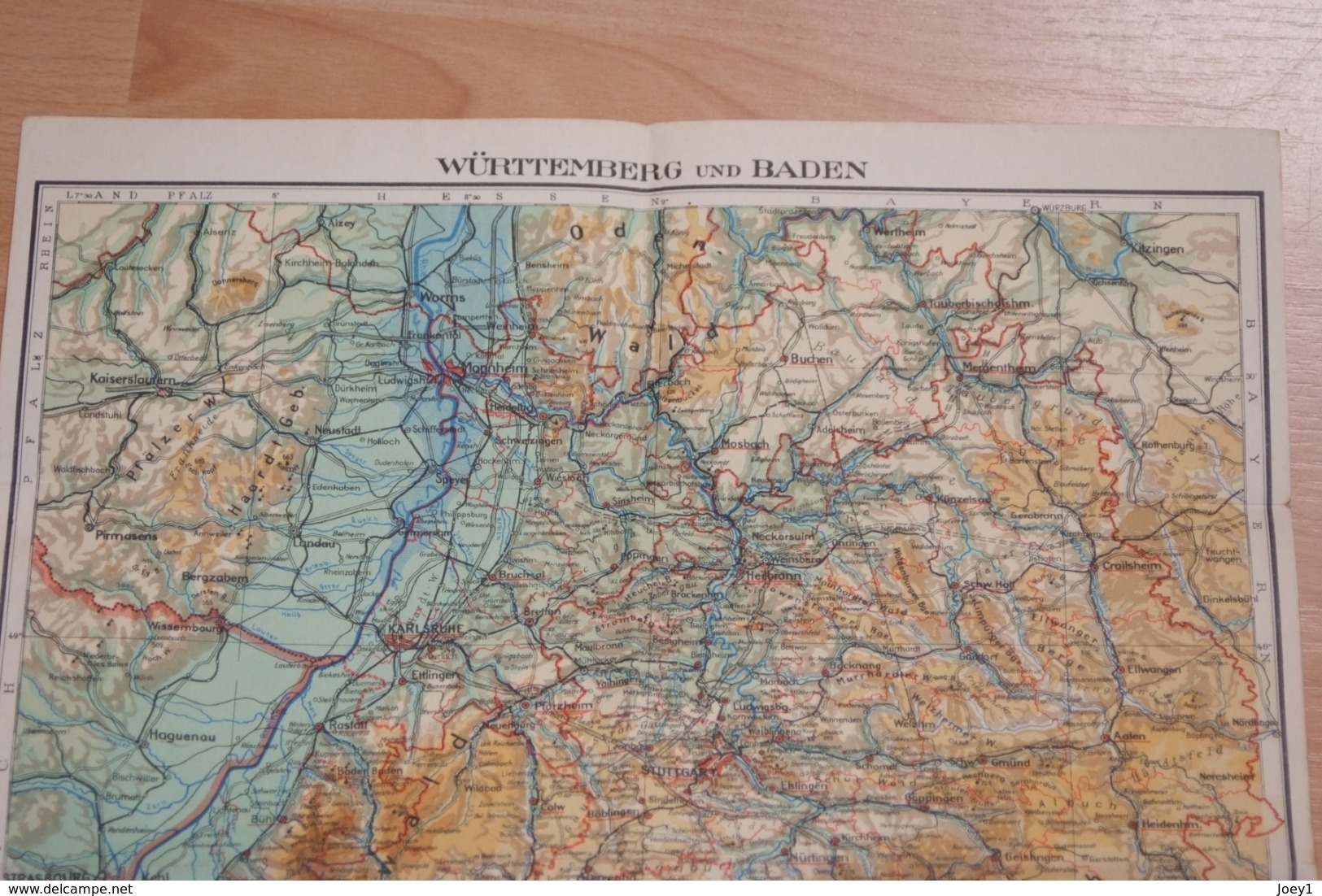 Carte Allemande Wurttemberg Und Baden,1947 Office Of Military US. - Cartes Routières