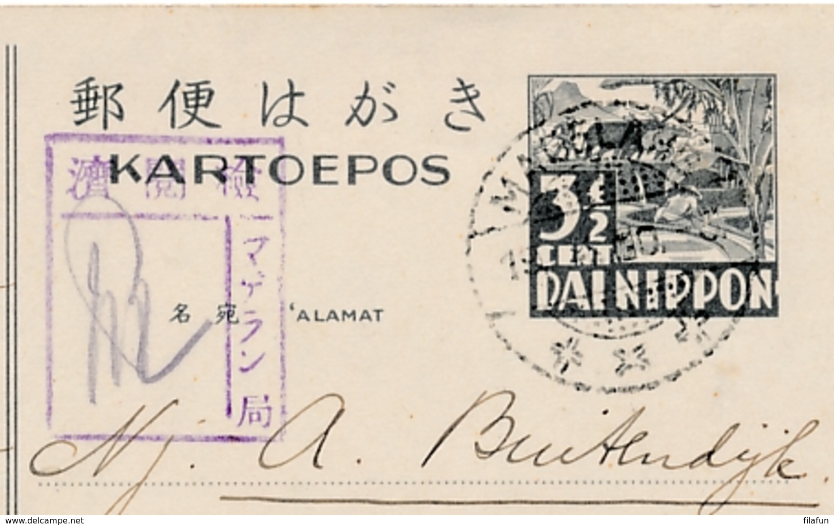 Nederlands Indië / Japanese Occupation - 1943 - 3,5 Cent Dai Nippon, Briefkaart G4a Censored From MAGELANG To Ambarawa - Nederlands-Indië