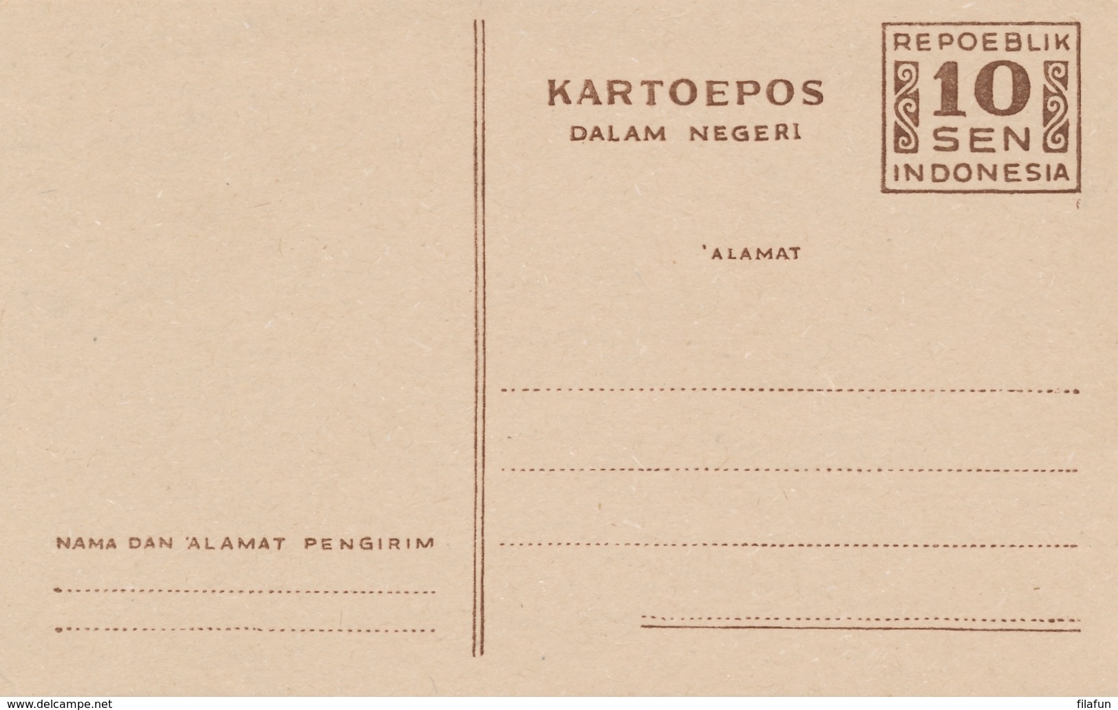 Nederlands Indië / Rep Indonesia - 1946 - 10 Sen Cijfer Zonder Lege Balk Stempel, Briefkaart G7a - Ongebruikt - Indes Néerlandaises