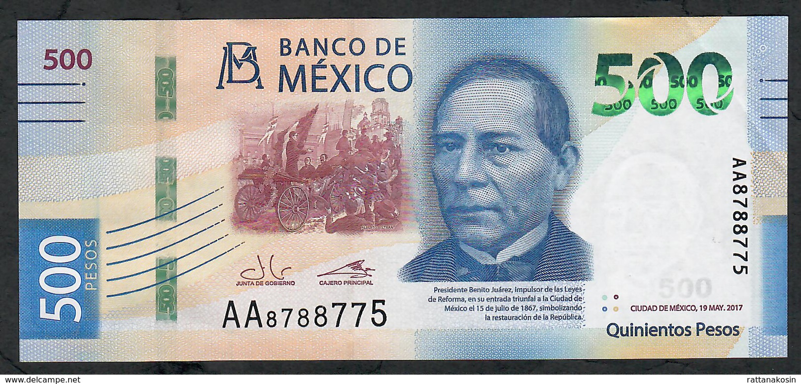 MEXICO NLP 500 PESOS 19.5.2017 FIRST DATE FIRST PREFIX #AA  Issued 2018   AU++/UNC. ! - Mexico