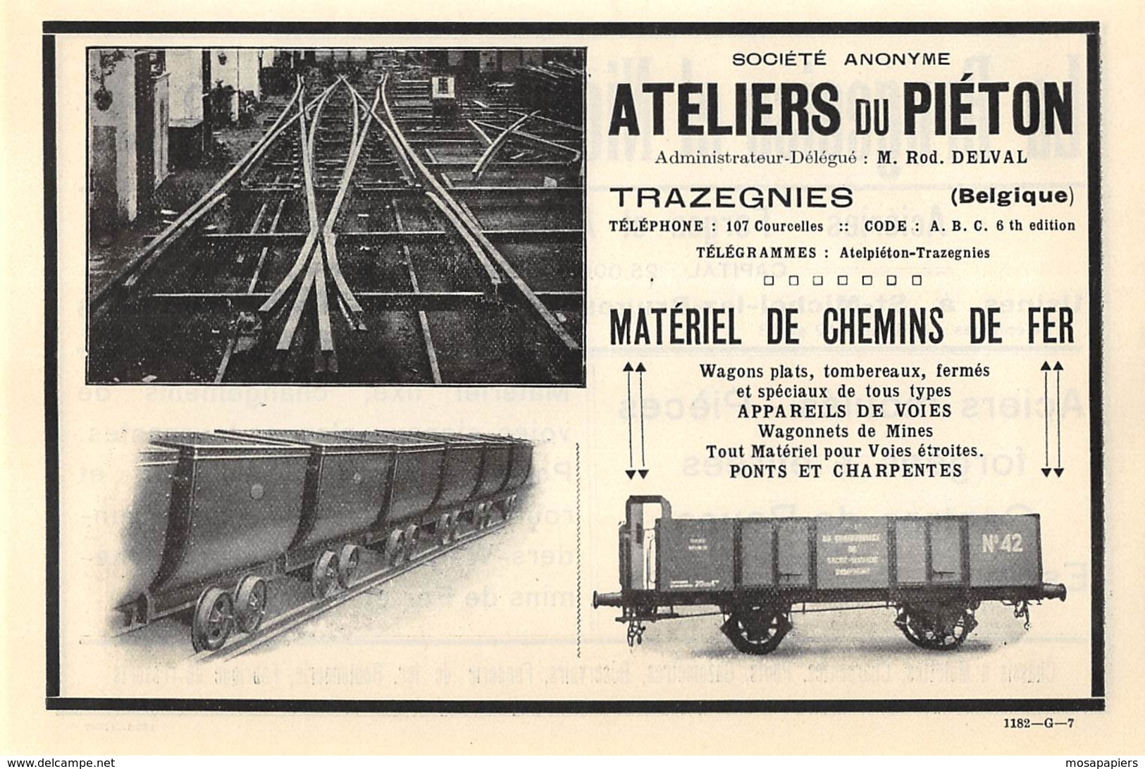 1927 - TRAZEGNIES - S.A. Ateliers Du Pièton - Dim. 1/2 A4 - Publicités