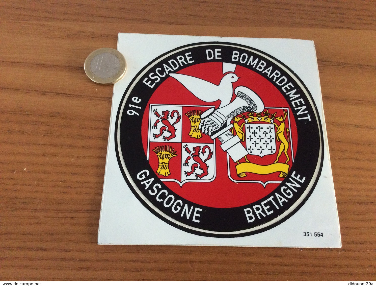 AUTOCOLLANT, Sticker «91e ESCADRE DE BOMBARDEMENT GASCOGNE BRETAGNE» (militaire, Armée De L’air, Blason) - Autocollants