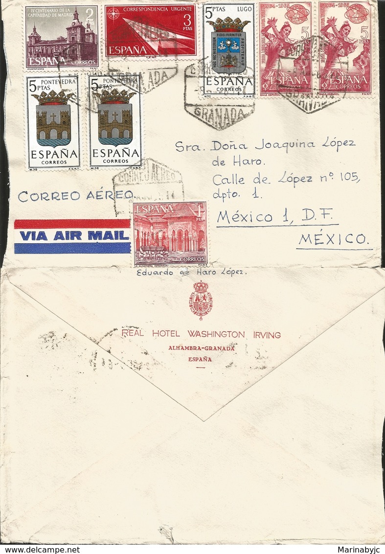 J) 1965 SPAIN, URGENT CORRESPONDENCE, IV CENTENNIAL OF THE CAPITALITY OF MADRID, WORLD FAIR OF NEW YORK, MULTIPLE STAMPS - Lettres & Documents