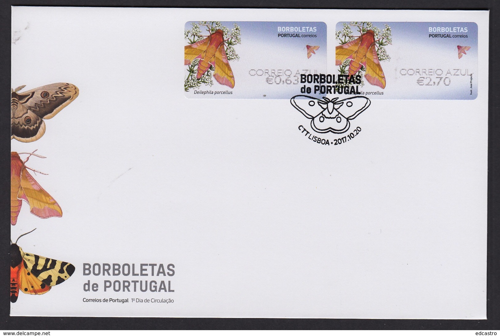 73.- PORTUGAL 2017 FDC ATM CORREIO AZUL  - BUTTERFLIES AND MOTHS - Deilephila Porcellus - Papillons