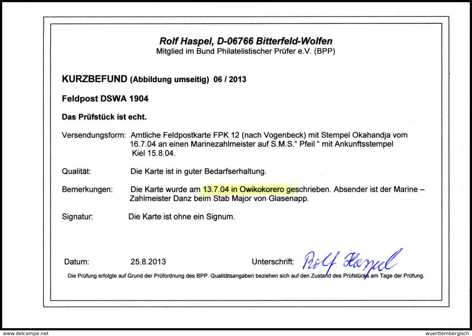 Beleg Deutsche Kolonien Deutsch Südwestafrika Aufstandszeit - Other & Unclassified