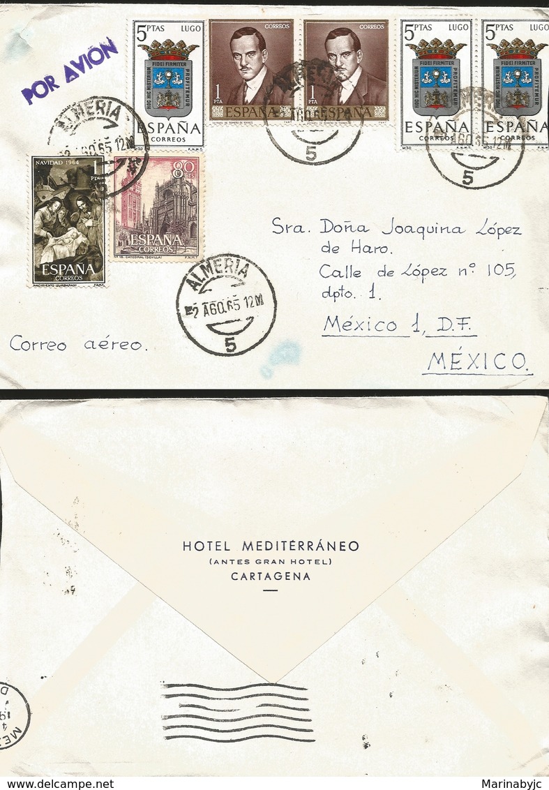 J) 1965 SPAIN, PORTRAIT OF ROMERO DE TORRES, CATHEDRAL SEVILLA, BIRTH ZURBARAN, MULTIPLE STAMPS, AIRMAIL, CIRCULATED COV - Lettres & Documents