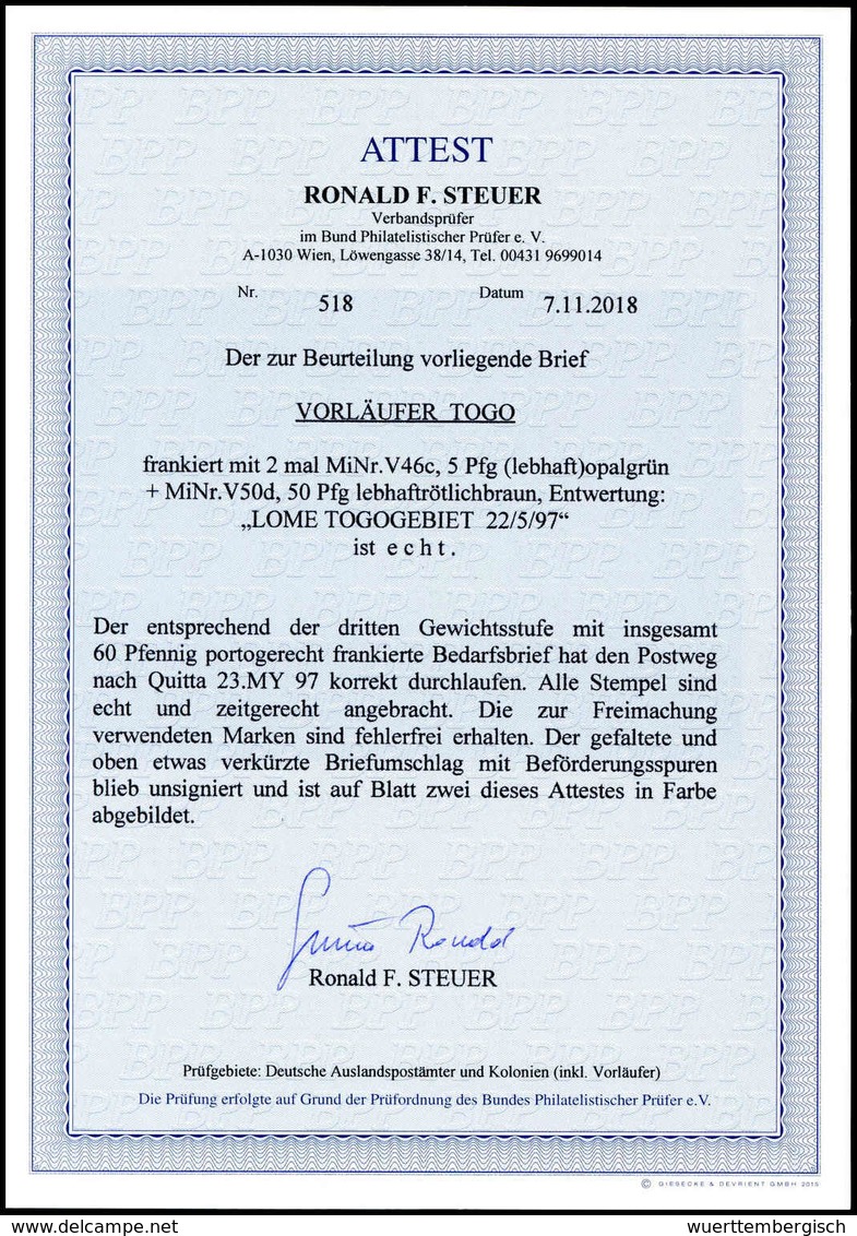 Beleg Deutsche Kolonien Togo, Vorläufer - Sonstige & Ohne Zuordnung