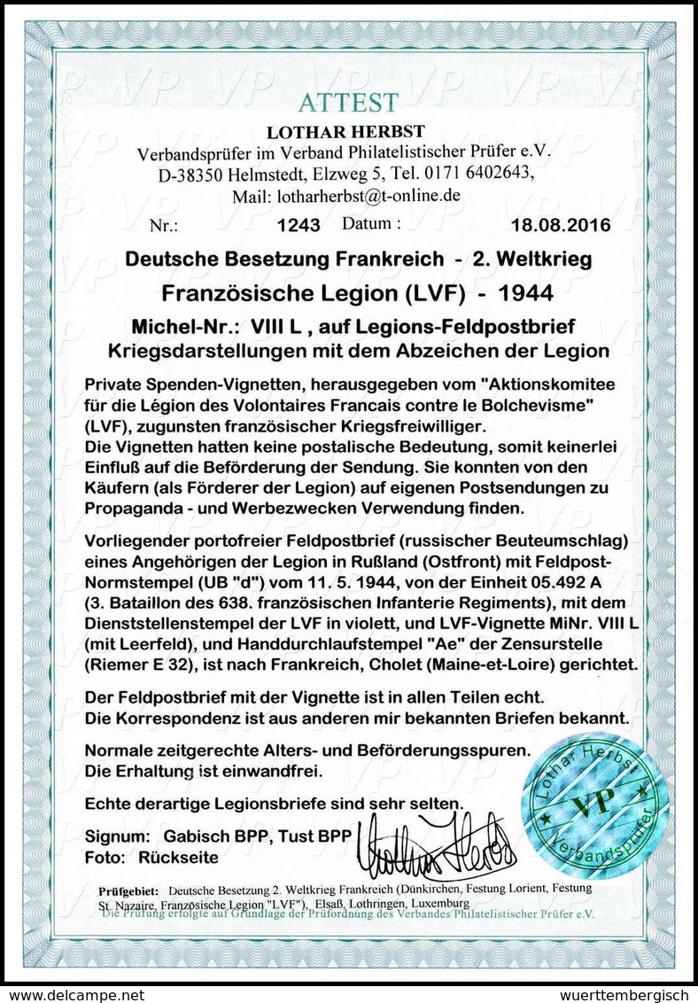 Beleg Deutsche Besetzung II. WK Französische Legion - Other & Unclassified
