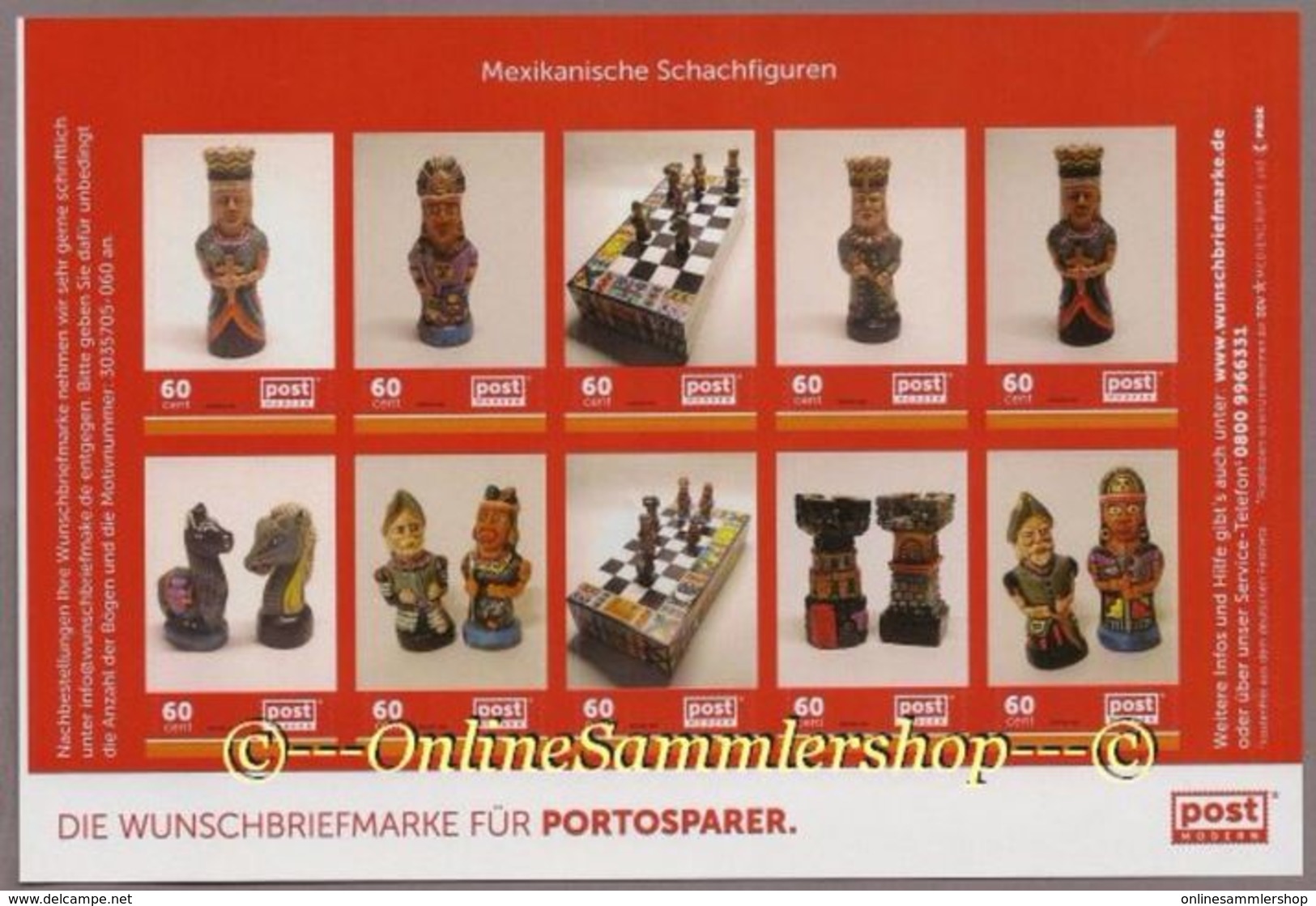 Privatpost -PostModern- Mexikanisches Schachspiel , Chess - Figuren - Kleinbogen 10 Marken - Schach