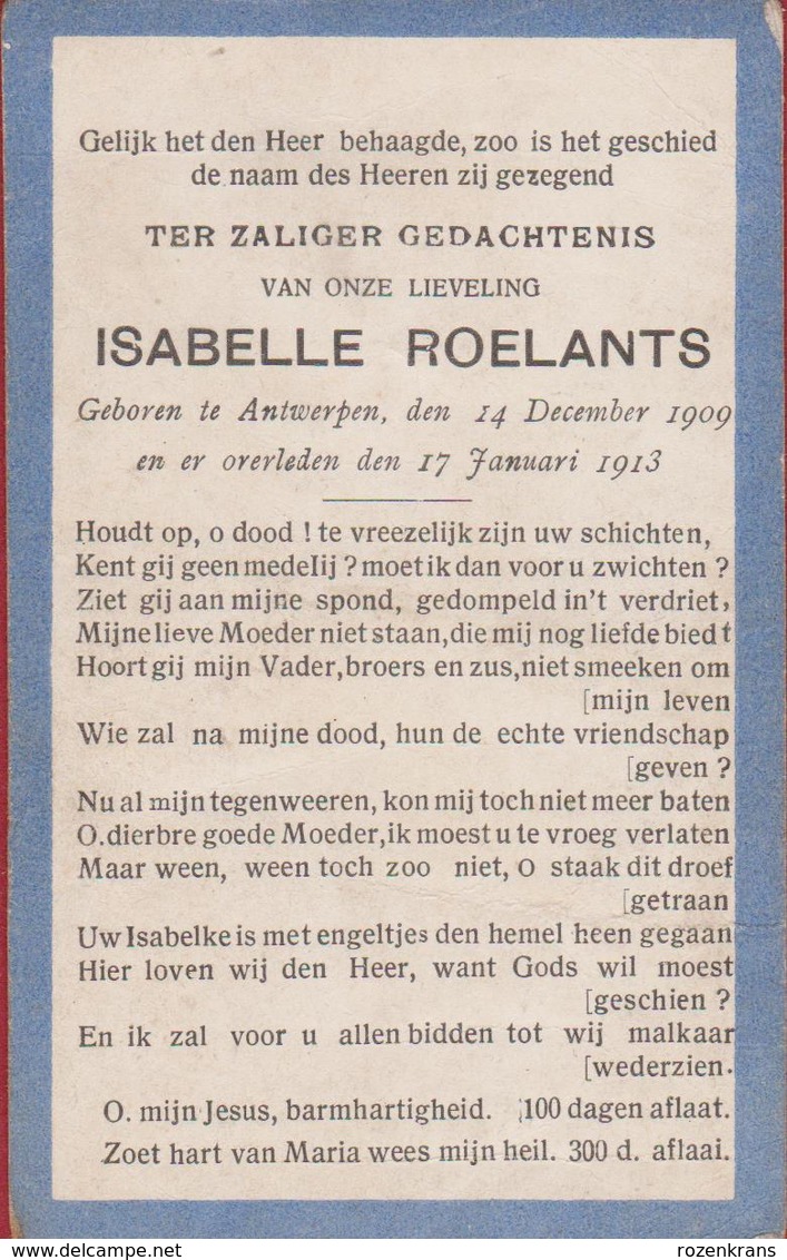 Isabelle Roelants Antwerpen 1913 Engelenmis Engel Ange Angel Doodsprentje Bidprentje Image Mortuaire - Images Religieuses