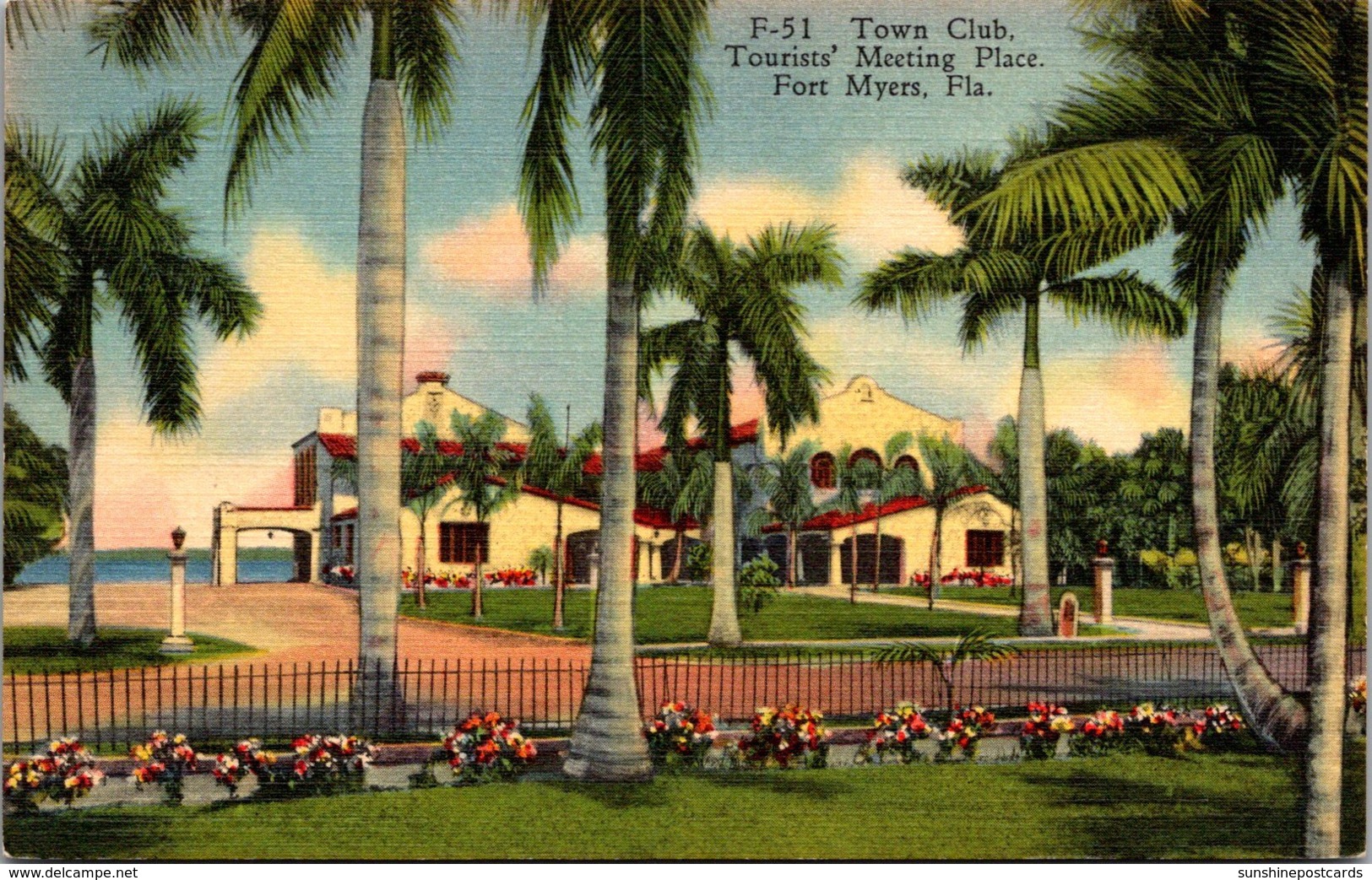 Florida Fort Myers Town Club Tourists' Meeting Place 1937 Curteich - Fort Myers