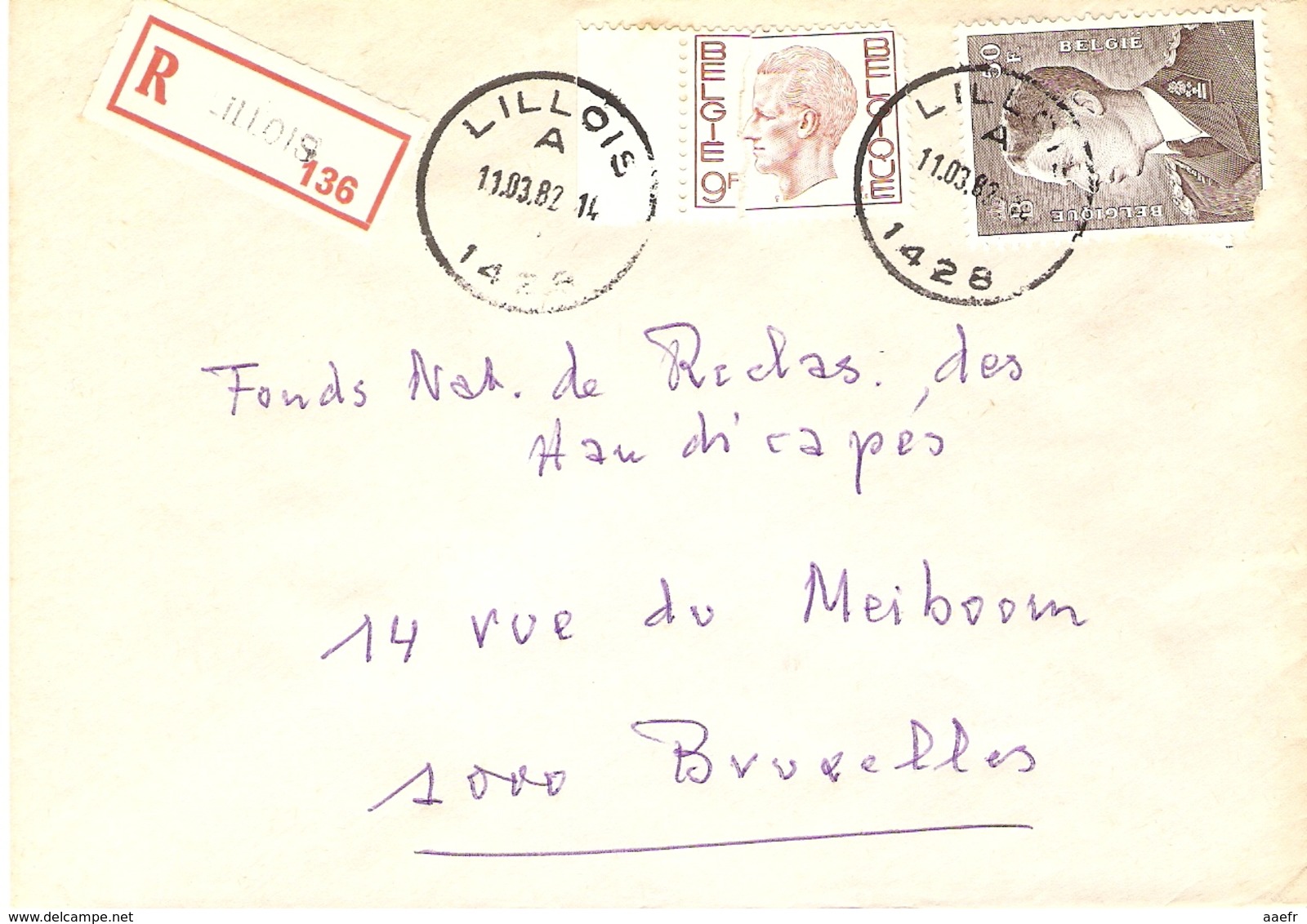 Belgique 1982 - Lettre Recommandée De Lillois - Province Du Brabant Wallon  - COB 879/1962 - Covers & Documents