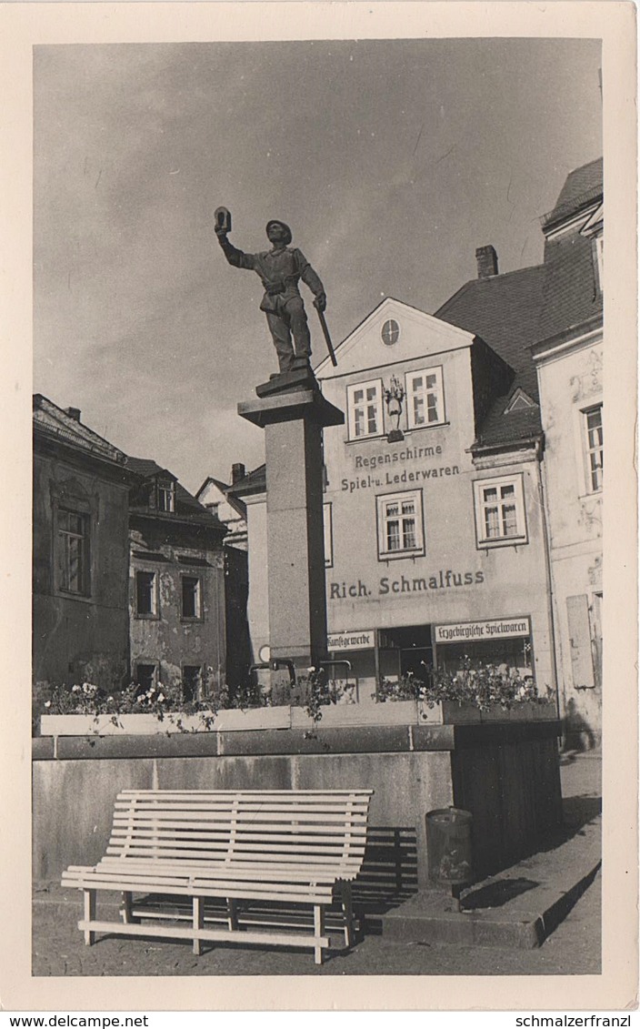 Foto Rohling Für AK Schneeberg Markt Fürstenplatz Drachenkopf Bergmannsbrunnen Laden Geschäft Schmalfuss Erzgebirge DDR - Schneeberg