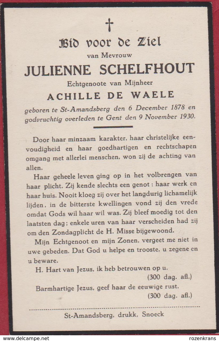 Julienne Schelfhout St-Amandsberg Amandsberg Gent 1930 Doodsprentje Bidprentje Image Mortuaire - Images Religieuses