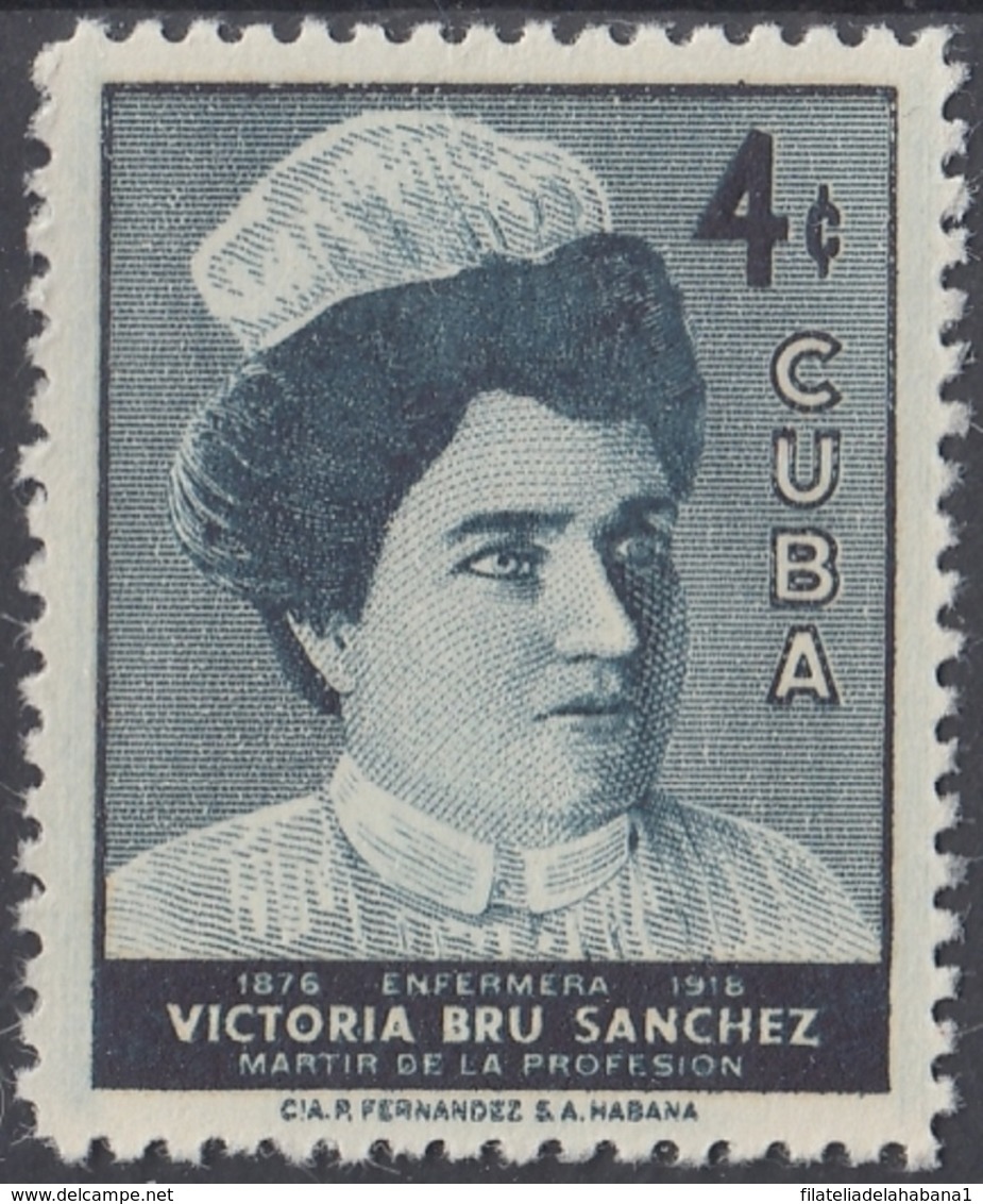 1957-368 CUBA REPUBLICA. 1957. Ed.700. MNH. VICTORIA BRU, NURSE, ENFERMERIA, MEDICINE, MEDICINA. - Unused Stamps