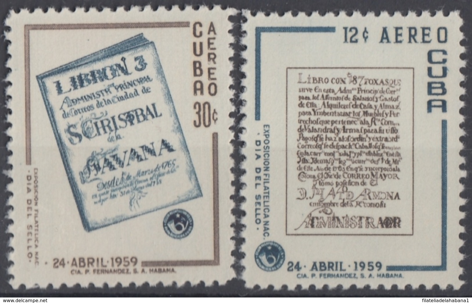 1959.101 CUBA. 1959. Ed.781-82. MNH. LIBRONES, DIA DEL SELLO, STAMPS DAY - Ongebruikt