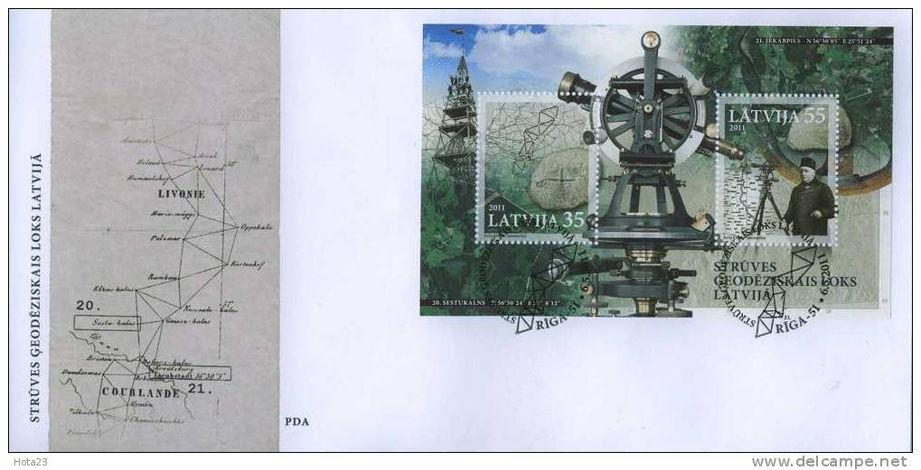 LATVIA 2011  Geodesy + Telescope + Map  FDC - Lettonie