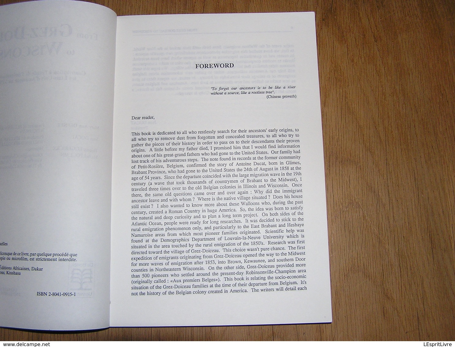 FROM GREZ DOICEAU TO WISCONSIN J Ducat Epuisé Régionalisme Brabant Dion Emigration Etats Unis Amérique Pionniers Belges - Belgique