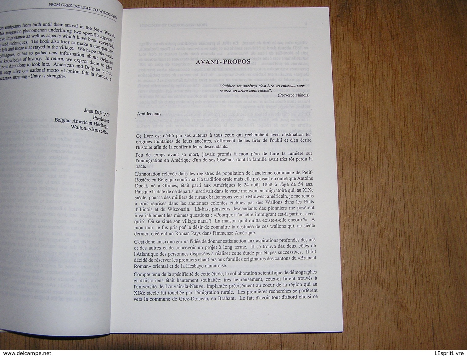 FROM GREZ DOICEAU TO WISCONSIN J Ducat Epuisé Régionalisme Brabant Dion Emigration Etats Unis Amérique Pionniers Belges - Belgique