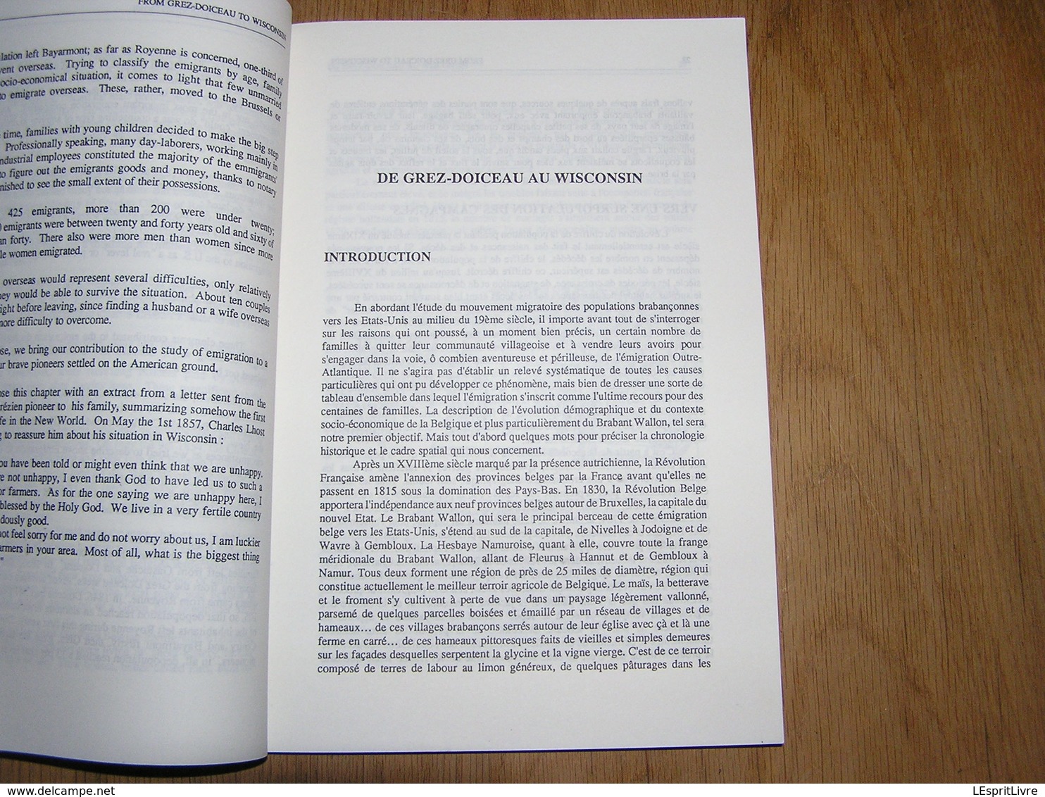FROM GREZ DOICEAU TO WISCONSIN J Ducat Epuisé Régionalisme Brabant Dion Emigration Etats Unis Amérique Pionniers Belges