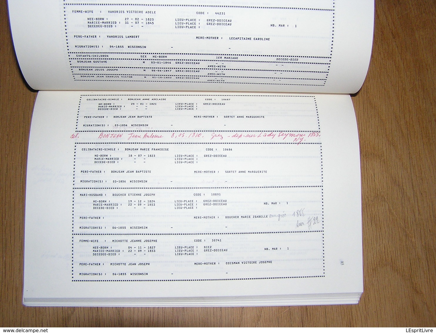 FROM GREZ DOICEAU TO WISCONSIN J Ducat Epuisé Régionalisme Brabant Dion Emigration Etats Unis Amérique Pionniers Belges